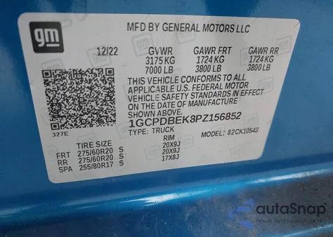 2023 Chevrolet Silverado 1500 4Wd Short Bed Custom z USA, uszkodzony, nr VIN 1GCPDBEK8PZ156852